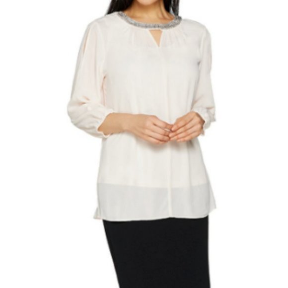 NWT DENNIS BASSO COLD SHOULDER BLOUSE TANK SET IVORY 18W - Picture 1 of 11